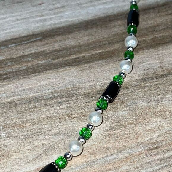 Hematite Magnetic Necklace Beaded Silver Tone And Green ClassicCore HealthCore - Picture 3 of 7